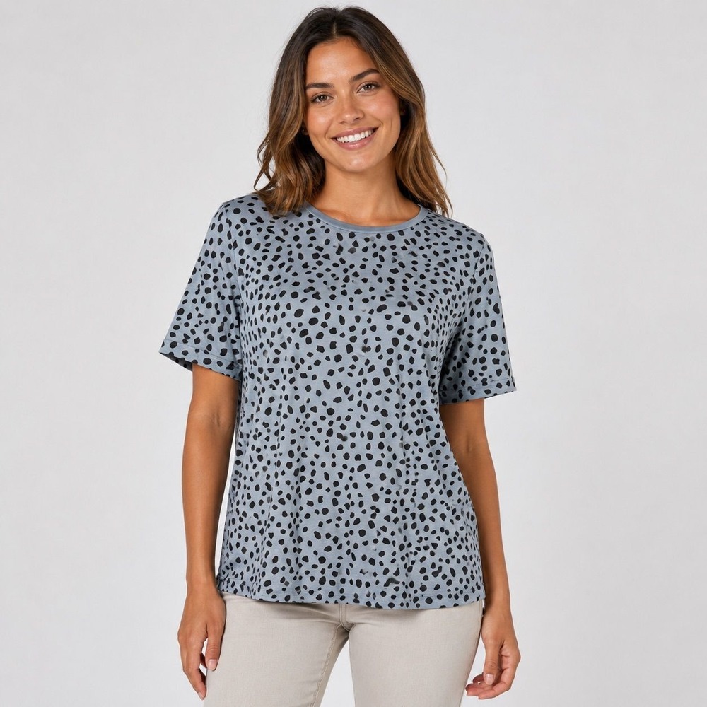 Womensβ Blue Animal Print Short Sleeve Crewneck T-Shirt Top
